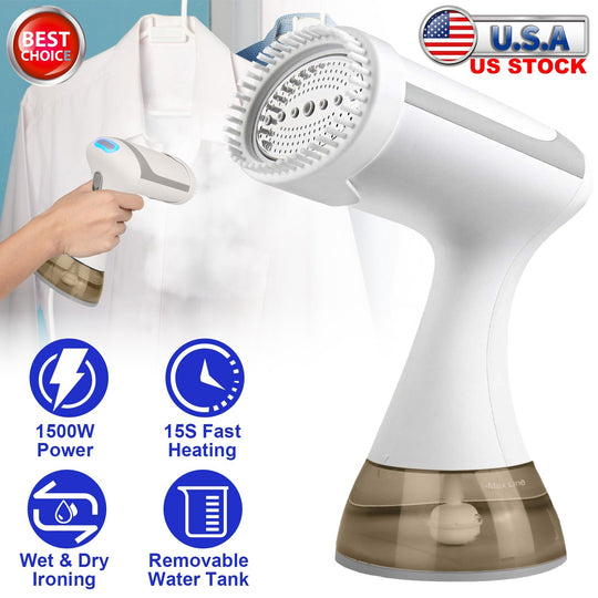 1500W Garment Steamer Portable Handheld Fabric Steamer with Lint Brush Removable 350ML Water Tank Wet Dry Ironing for Home Travel Office