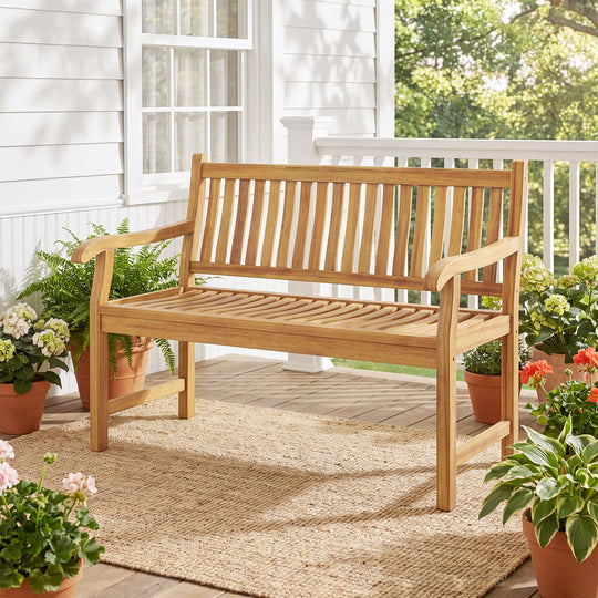 47" Teak Wood Outdoor Garden Bench 800 lbs Capacity