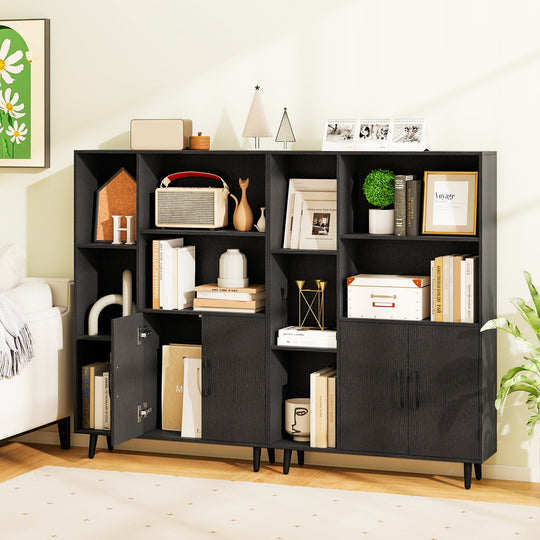 4 Inch Floor Bookshelf with 5 Open Compartments and Storage Cabinet-Black