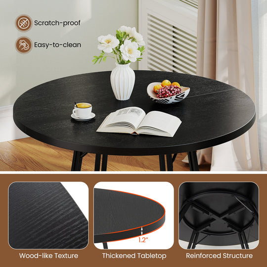 47 Inch Dining Table for 4-6 People Round Kitchen Table with Cross Base