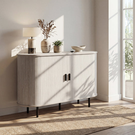 47 Inch Fluted Sideboard Buffet Cabinet with Tambour Sliding Doors and Metal Legs
