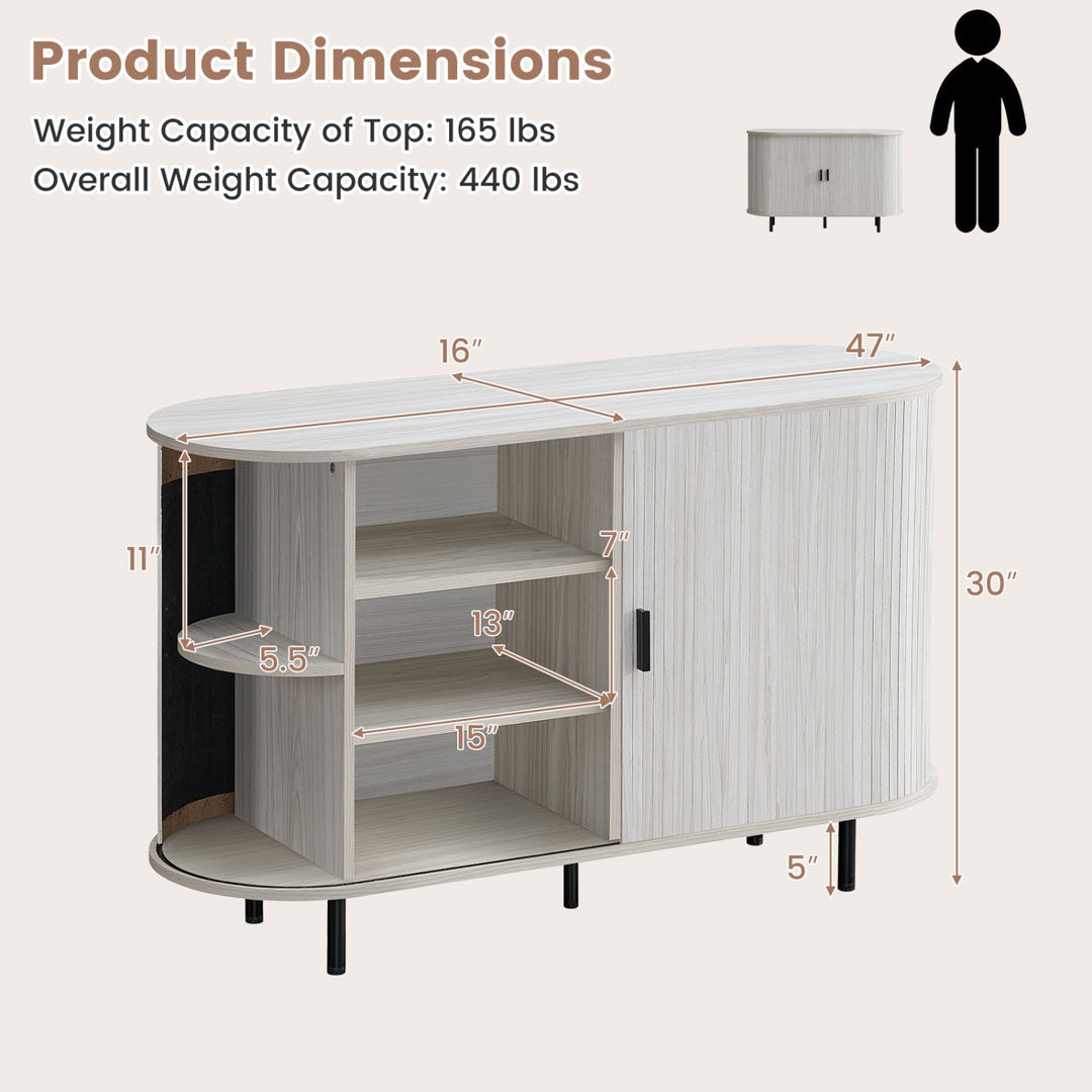 47 Inch Fluted Sideboard Buffet Cabinet with Tambour Sliding Doors and Metal Legs