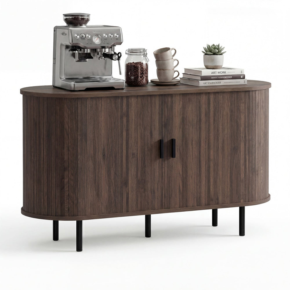 47 Inch Fluted Sideboard Buffet Cabinet with Tambour Sliding Doors and Metal Legs