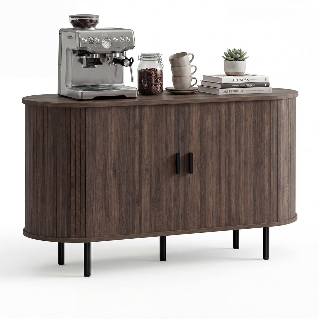 47 Inch Fluted Sideboard Buffet Cabinet with Tambour Sliding Doors and Metal Legs