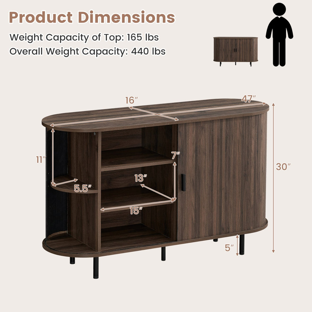47 Inch Fluted Sideboard Buffet Cabinet with Tambour Sliding Doors and Metal Legs
