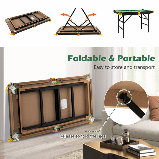 47 Inch Folding Billiard Table with Cues and Brush Chalk -Green