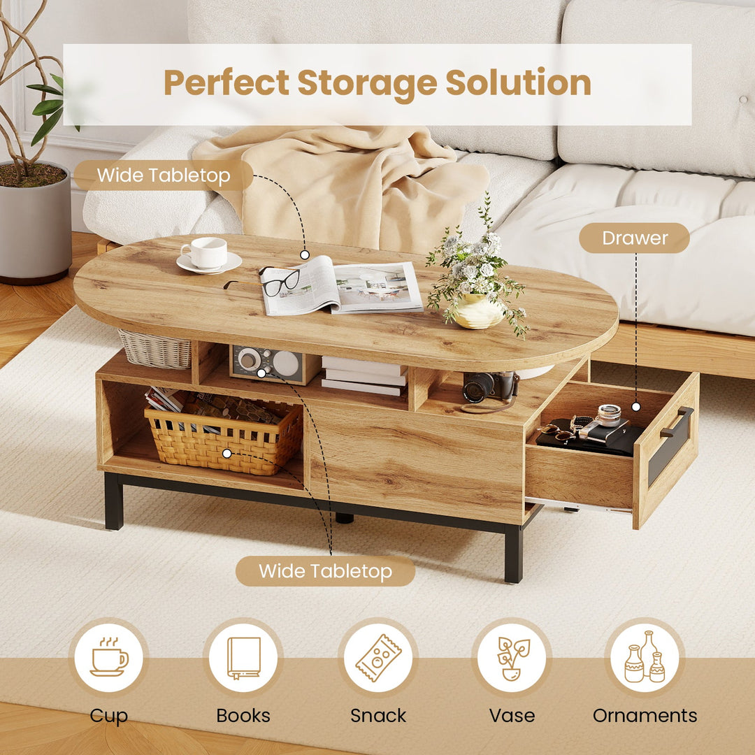 47 Inch Oval Coffee Table with Storage and Open Compartments for Living Room