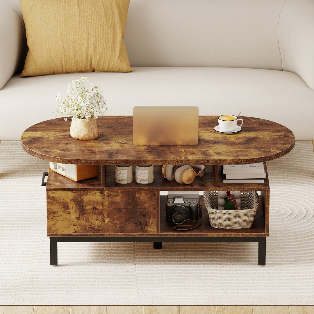 47 Inch Oval Coffee Table with Storage and Open Compartments for Living Room