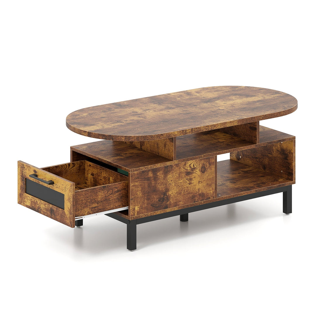 47 Inch Oval Coffee Table with Storage and Open Compartments for Living Room