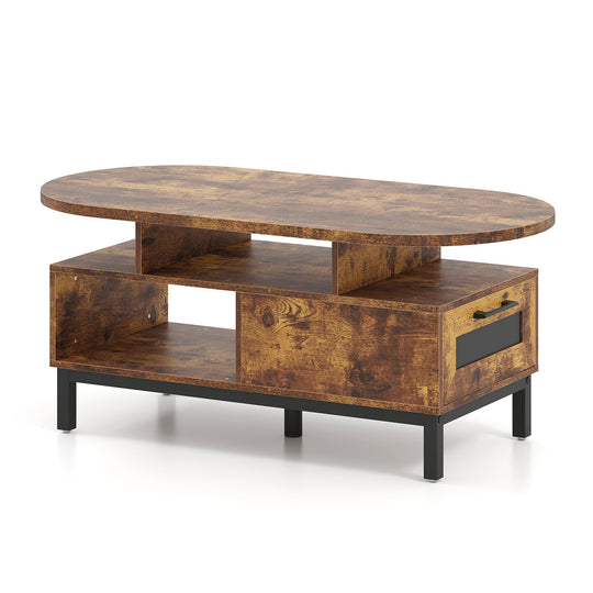 47 Inch Oval Coffee Table with Storage and Open Compartments for Living Room