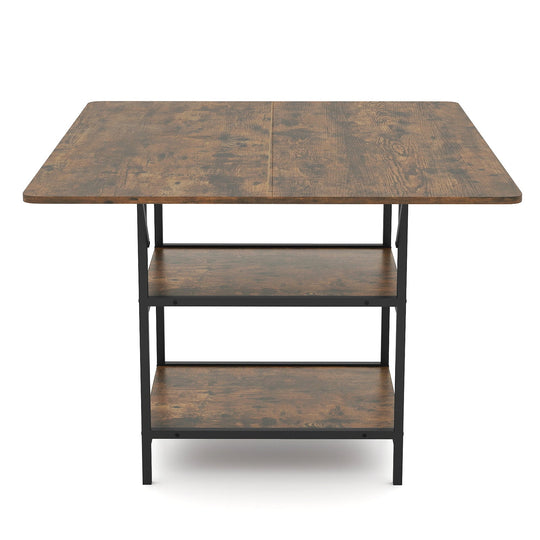 47 Inch Rectangular Dining Table with 2 Open Storage Shelves and Sturdy Metal Legs for 4-6