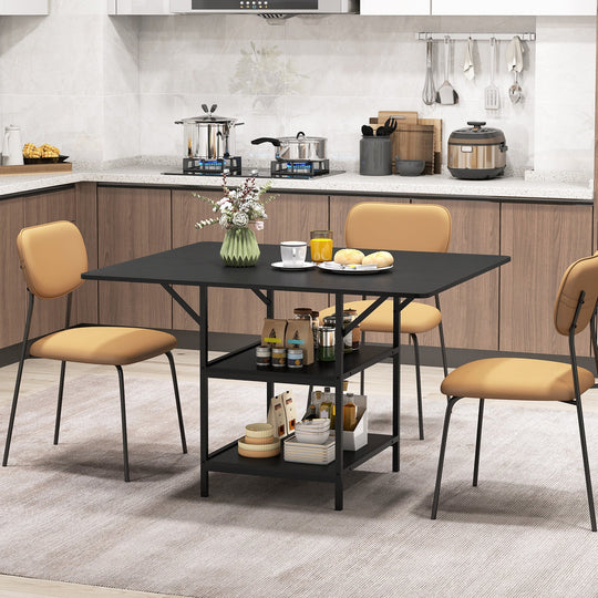 47 Inch Rectangular Dining Table with 2 Open Storage Shelves and Sturdy Metal Legs for 4-6