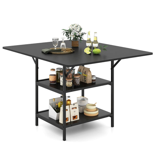 47 Inch Rectangular Dining Table with 2 Open Storage Shelves and Sturdy Metal Legs for 4-6