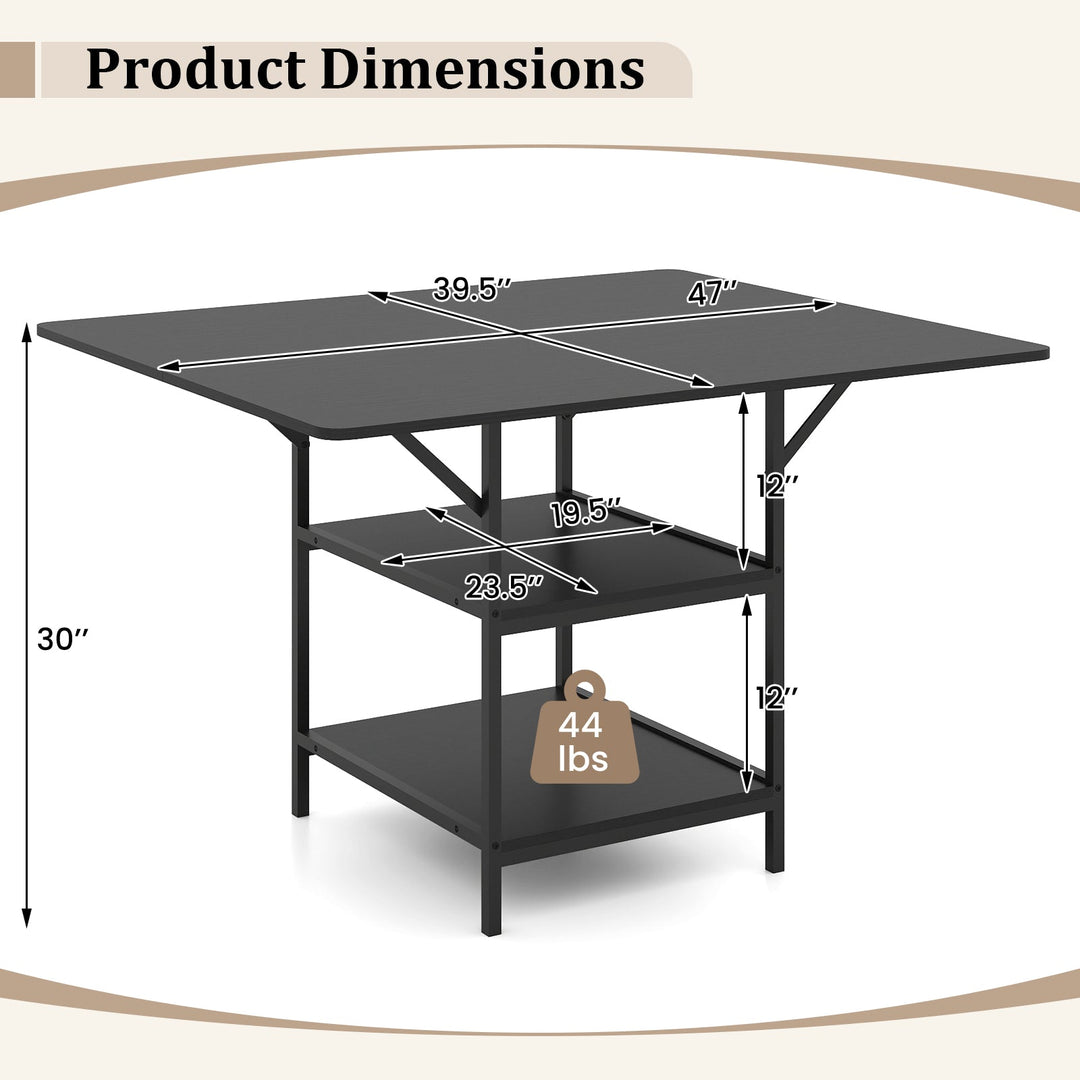 47 Inch Rectangular Dining Table with 2 Open Storage Shelves and Sturdy Metal Legs for 4-6