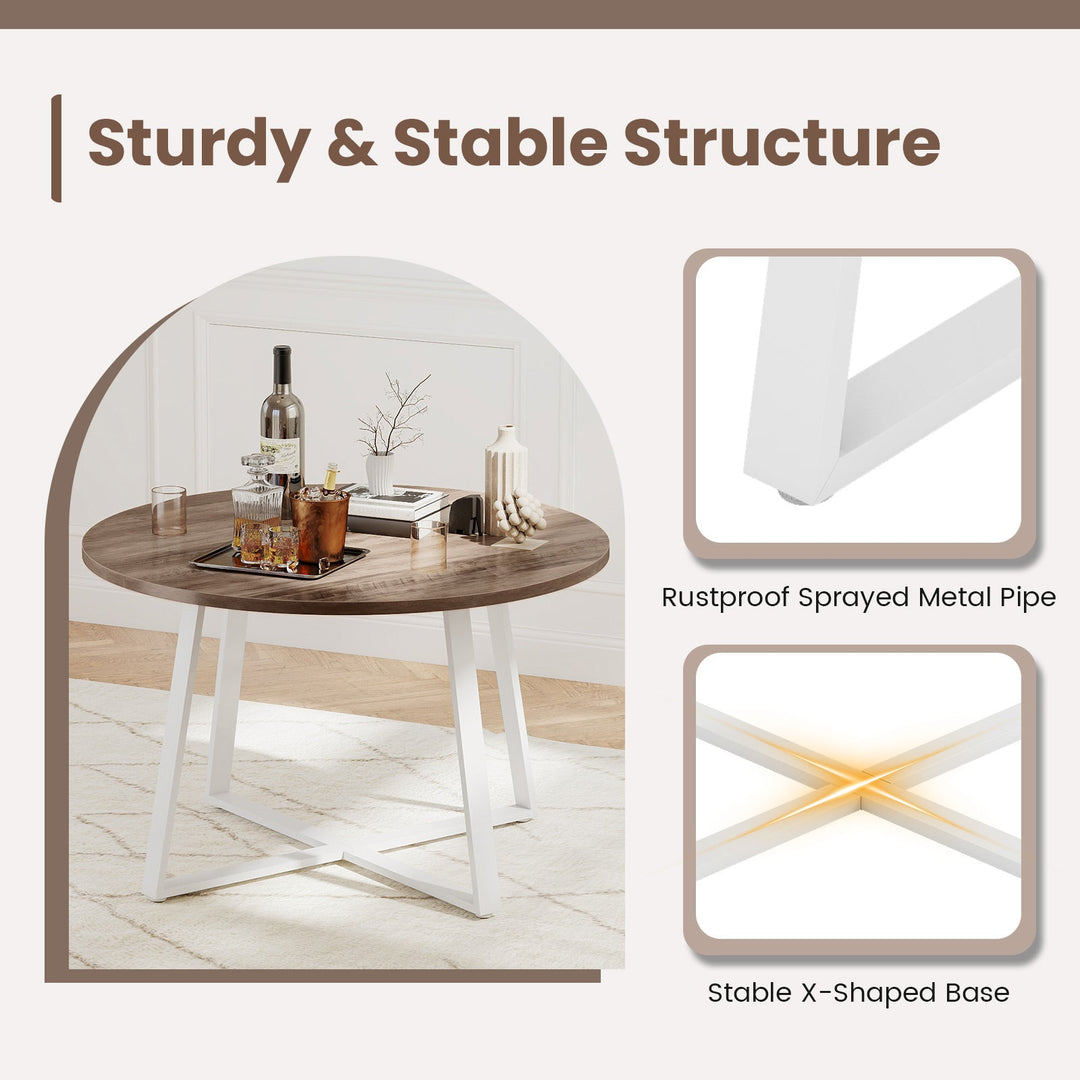 47 Inch Round Dining Table with Stable X-shaped Base and Round Thickened Tabletop