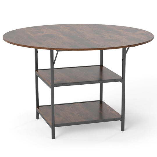 47 Inch Round Dining Table for 4-6 People Large Kitchen Table with 2-Tier Storage Shelves