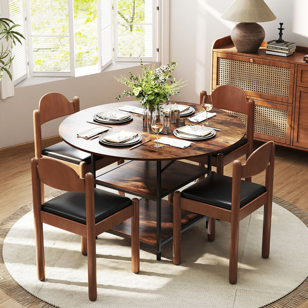 47 Inch Round Dining Table for 4-6 People Large Kitchen Table with 2-Tier Storage Shelves