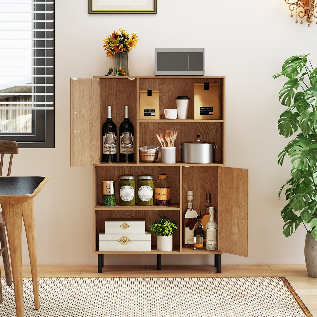 47 Inch Storage Cabinet Freestanding Bookcase with 2 Doors and 4 Open Shelves