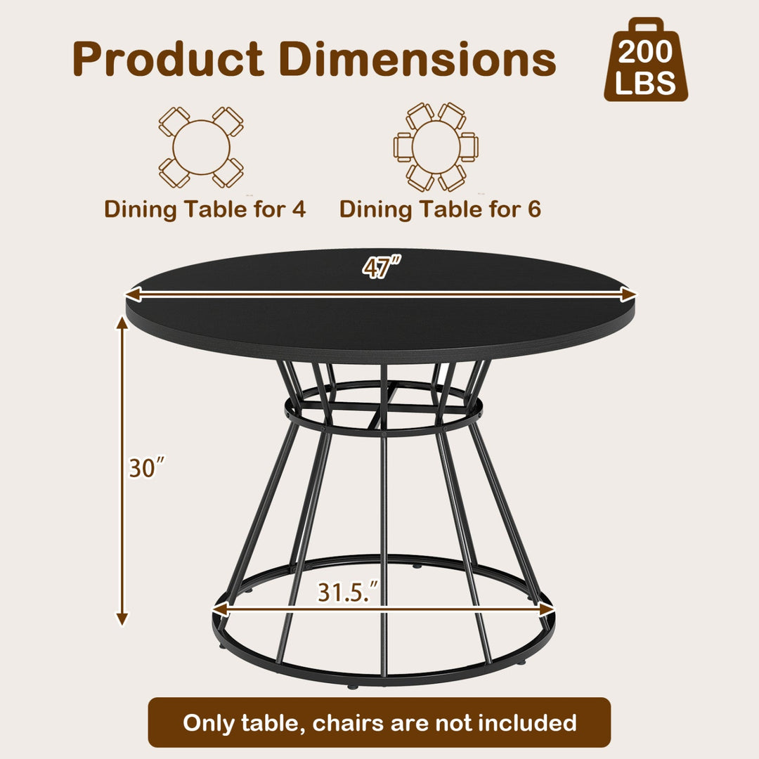 47 Inches Round Dining Table for 4 Farmhouse Kitchen Table with Wooden Tabletop