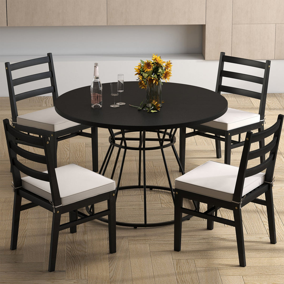 47 Inches Round Dining Table for 4 Farmhouse Kitchen Table with Wooden Tabletop