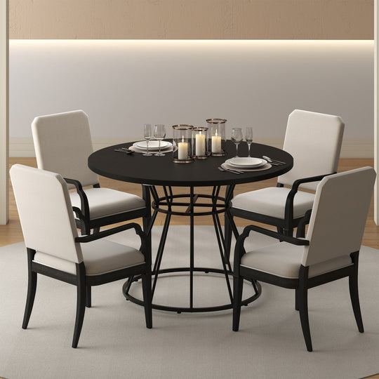 47 Inches Round Dining Table for 4 Farmhouse Kitchen Table with Wooden Tabletop