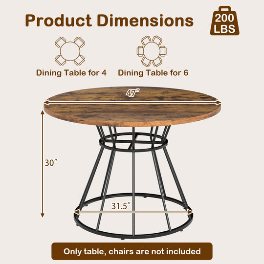 47 Inches Round Dining Table for 4 Farmhouse Kitchen Table with Wooden Tabletop
