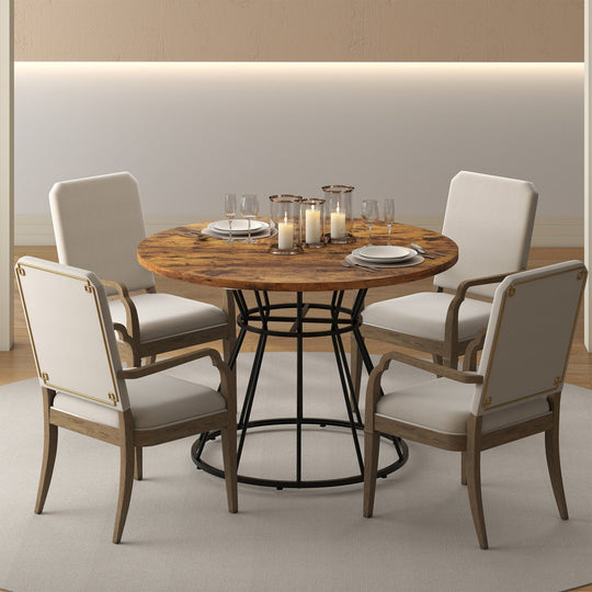 47 Inches Round Dining Table for 4 Farmhouse Kitchen Table with Wooden Tabletop