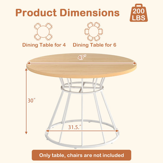 47 Inches Round Dining Table for 4 Farmhouse Kitchen Table with Wooden Tabletop