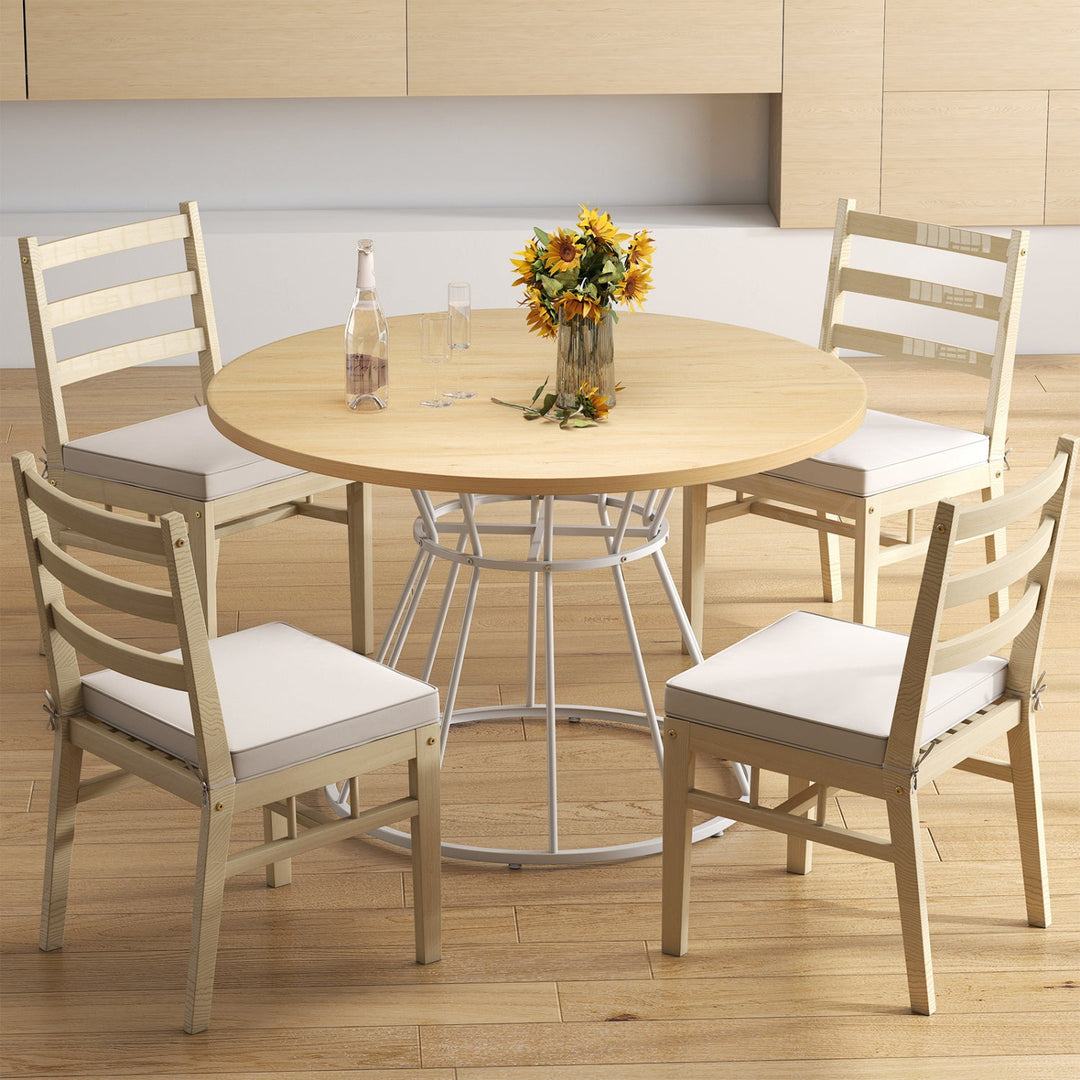 47 Inches Round Dining Table for 4 Farmhouse Kitchen Table with Wooden Tabletop
