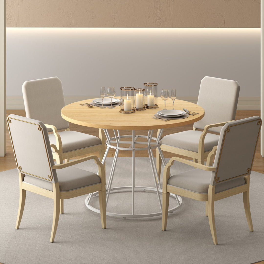 47 Inches Round Dining Table for 4 Farmhouse Kitchen Table with Wooden Tabletop