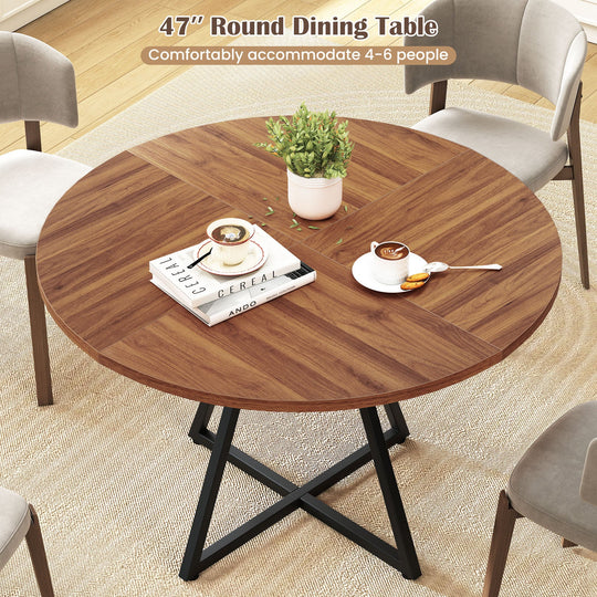 47" Round Dining Table for 4 with Storage Shelf-Brown