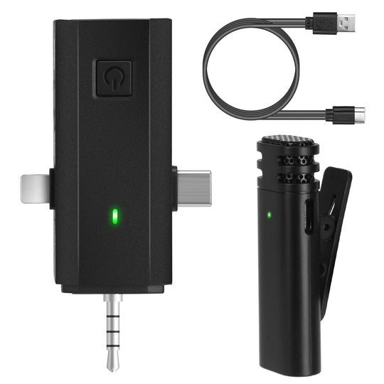 1Pc 3 in 1 Wireless Clip On Microphone Omnidirectional Mic Noise Reduction Plug and Play 65.6FT Transmission Type-C IOS PC Video Record Interview Vlog