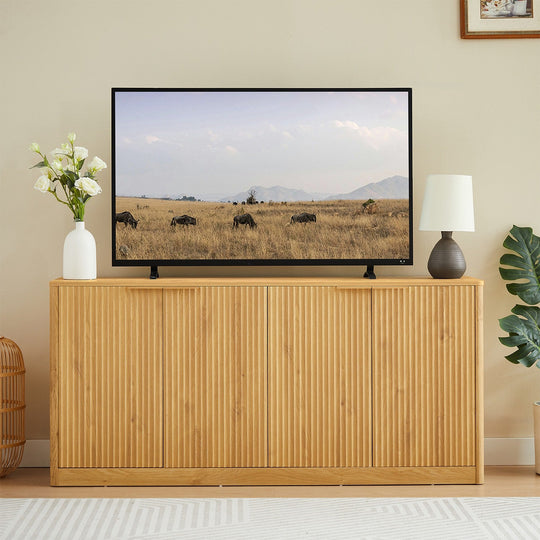 Fluted Sideboard Cabinet with 4-6 Doors and Wood-Grain Top