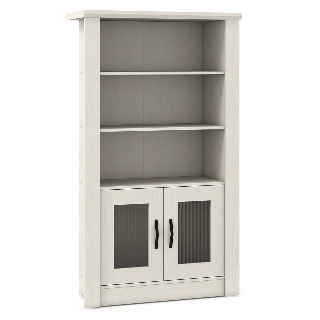 4-Tier Bookcase with Fluted Glass Doors 48.5" White Oak