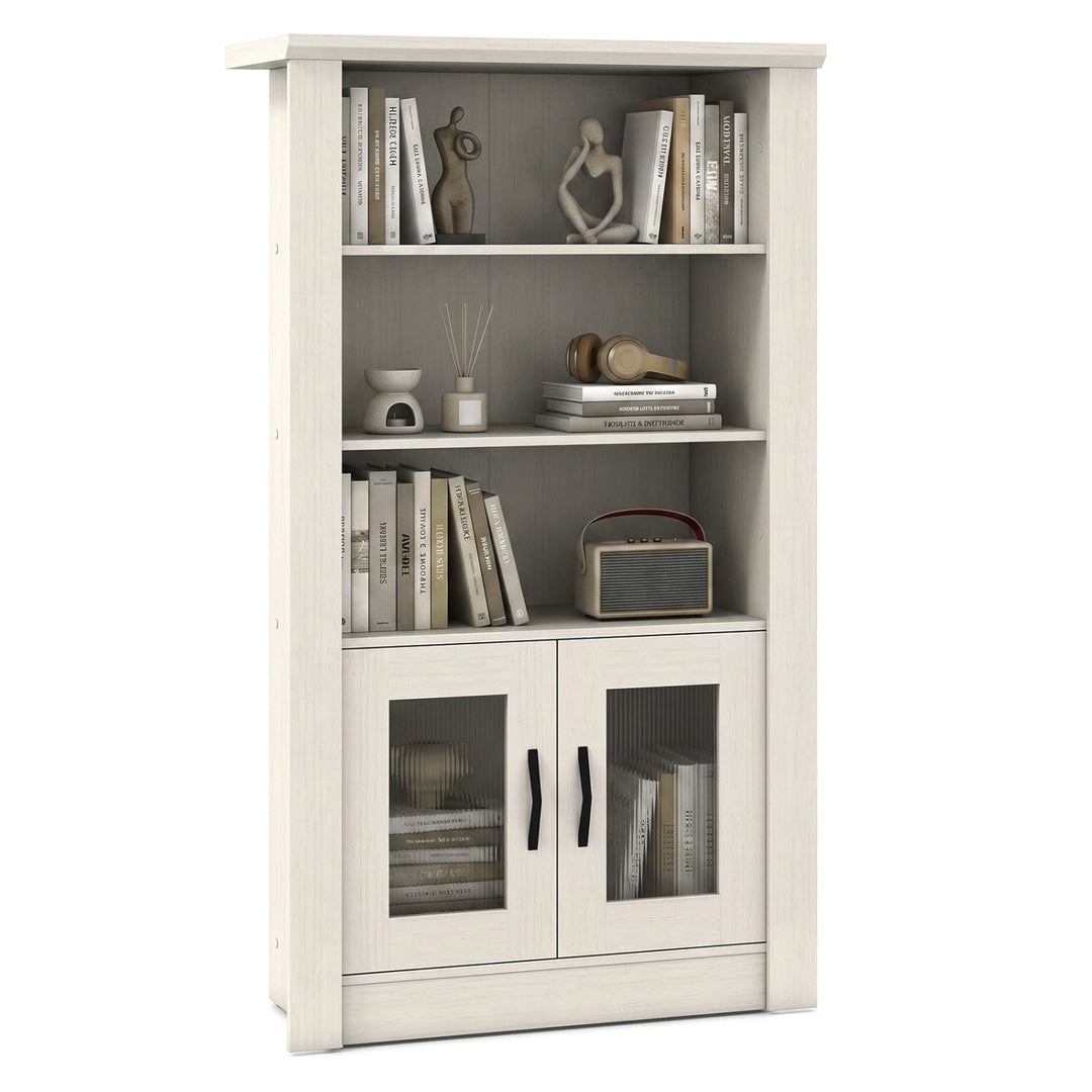 4-Tier Bookcase with Fluted Glass Doors 48.5" White Oak