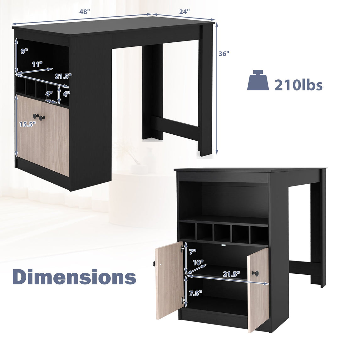 48 Inch Bar Table with Storage Cabinet and Wine Rack-Black