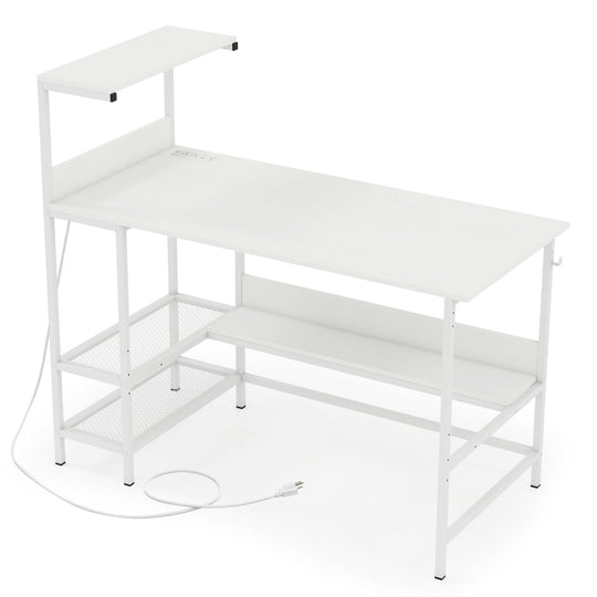 48 Inch Computer Desk with Power Outlets and Storage Shelves