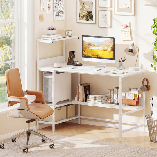 48 Inch Computer Desk with Power Outlets and Storage Shelves