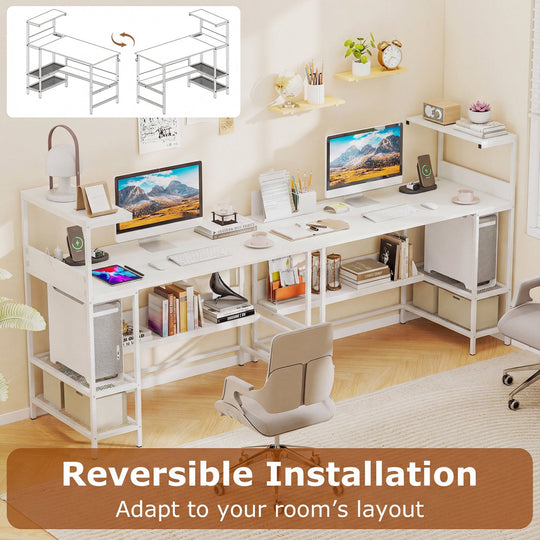 48 Inch Computer Desk with Power Outlets and Storage Shelves