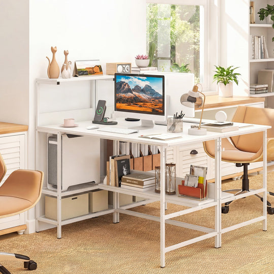 48 Inch Computer Desk with Power Outlets and Storage Shelves