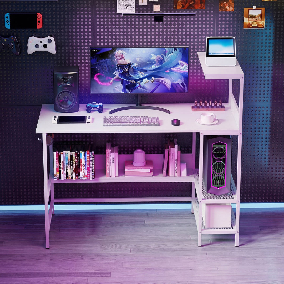 48 Inch Computer Desk with Power Outlets and Storage Shelves