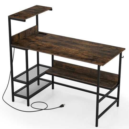 48 Inch Computer Desk with Power Outlets and Storage Shelves