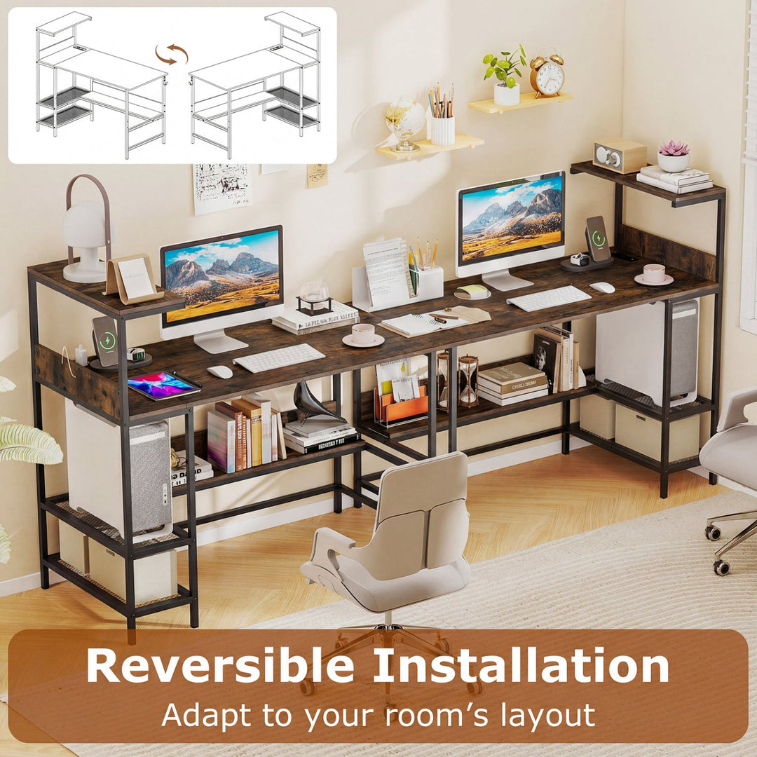 48 Inch Computer Desk with Power Outlets and Storage Shelves