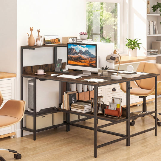 48 Inch Computer Desk with Power Outlets and Storage Shelves