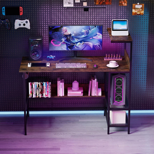 48 Inch Computer Desk with Power Outlets and Storage Shelves