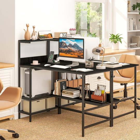 48 Inch Computer Desk with Power Outlets and Storage Shelves