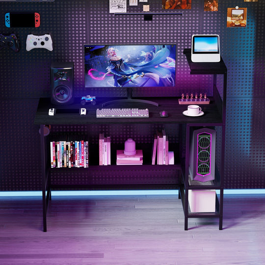 48 Inch Computer Desk with Power Outlets and Storage Shelves