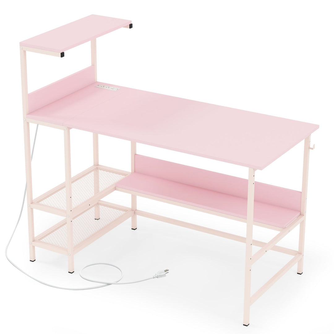 48 Inch Computer Desk with Power Outlets and Storage Shelves