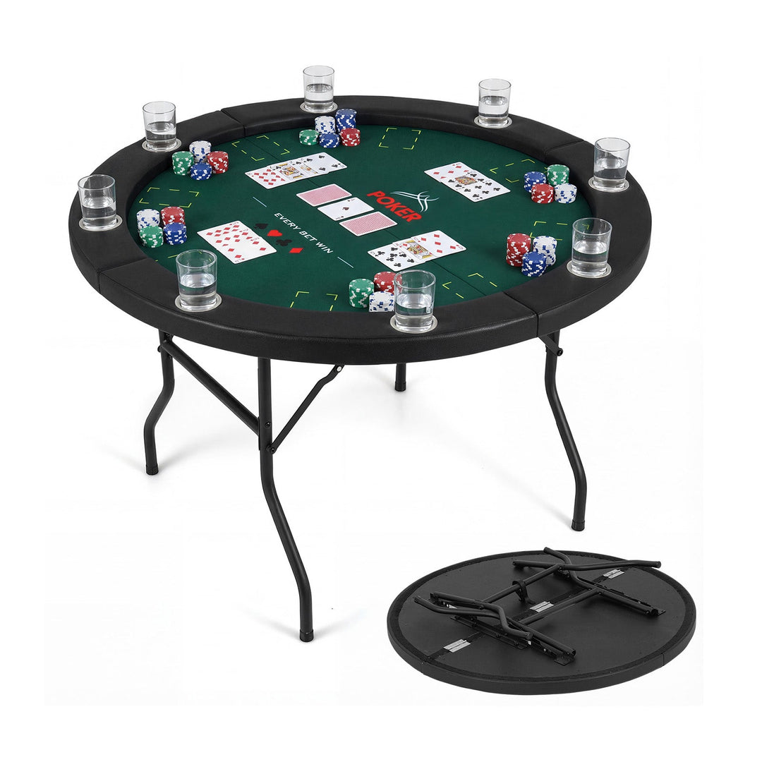 48 Inch Foldable Poker Table with 8 Cup Holders and Padded Edges