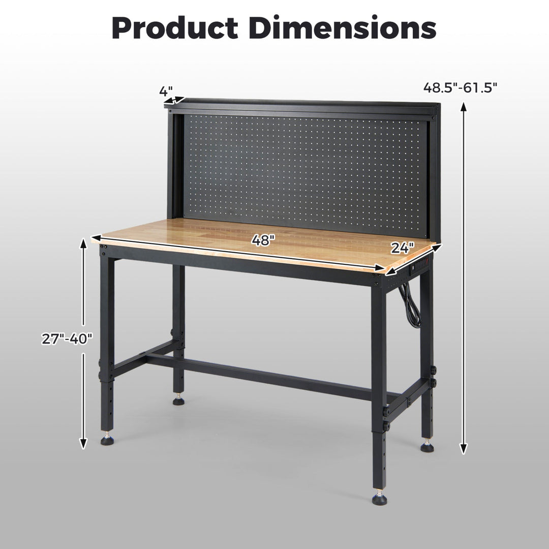 48 Inch Heavy Duty Workbench with AC/USB Outlets and Pegboard-Natural